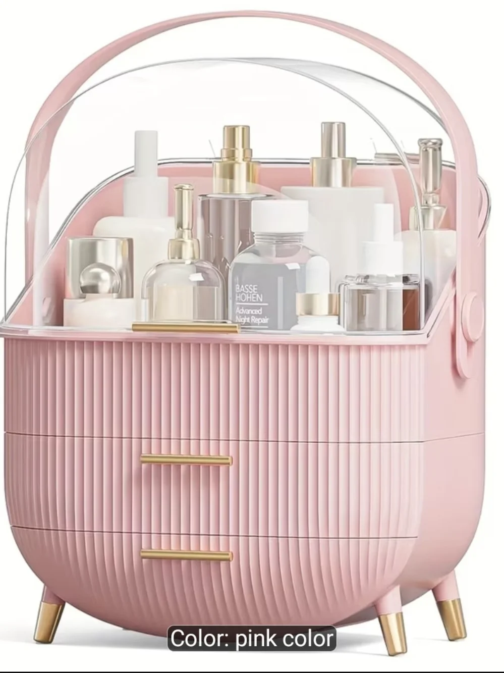 Pink Cosmetic Organizer Caddy with Clear Lid - Women Makeup/Bath And Body